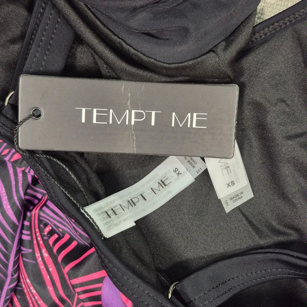 Tempt Me Womens Tankini Swimsuit Tropical Palm Purple Pink Boy Shorts Set XS NEW